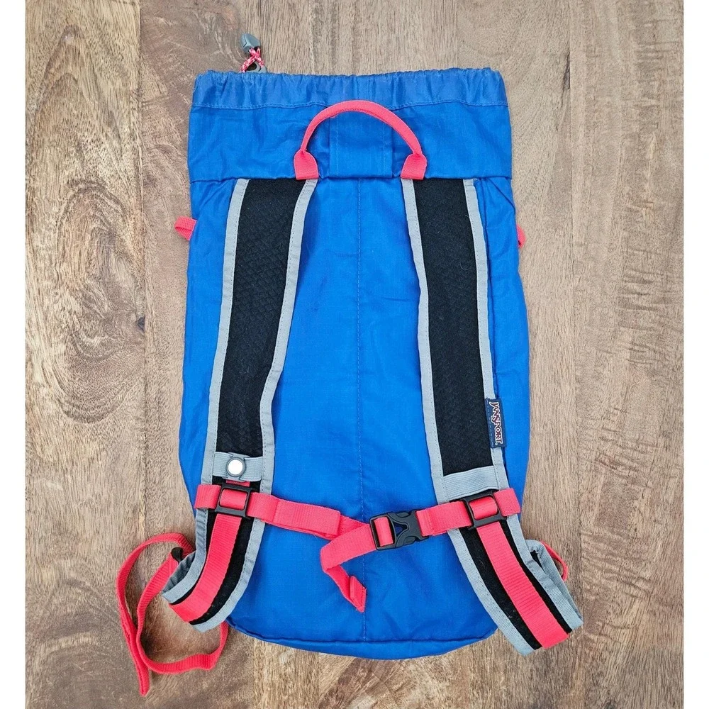 Vintage Jansport LT15 Cinch Sack Backpack Bright Blue w/ Red Webbing Retro